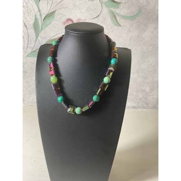 Colorful Beaded Necklace With Multi Color Iridescent Beads - Picture 1 of 4